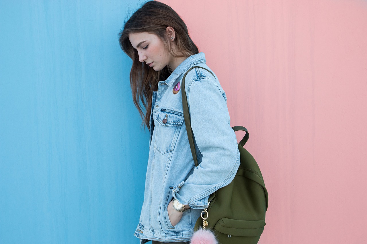 Femme, Brunette, Veste En Jean, Mode